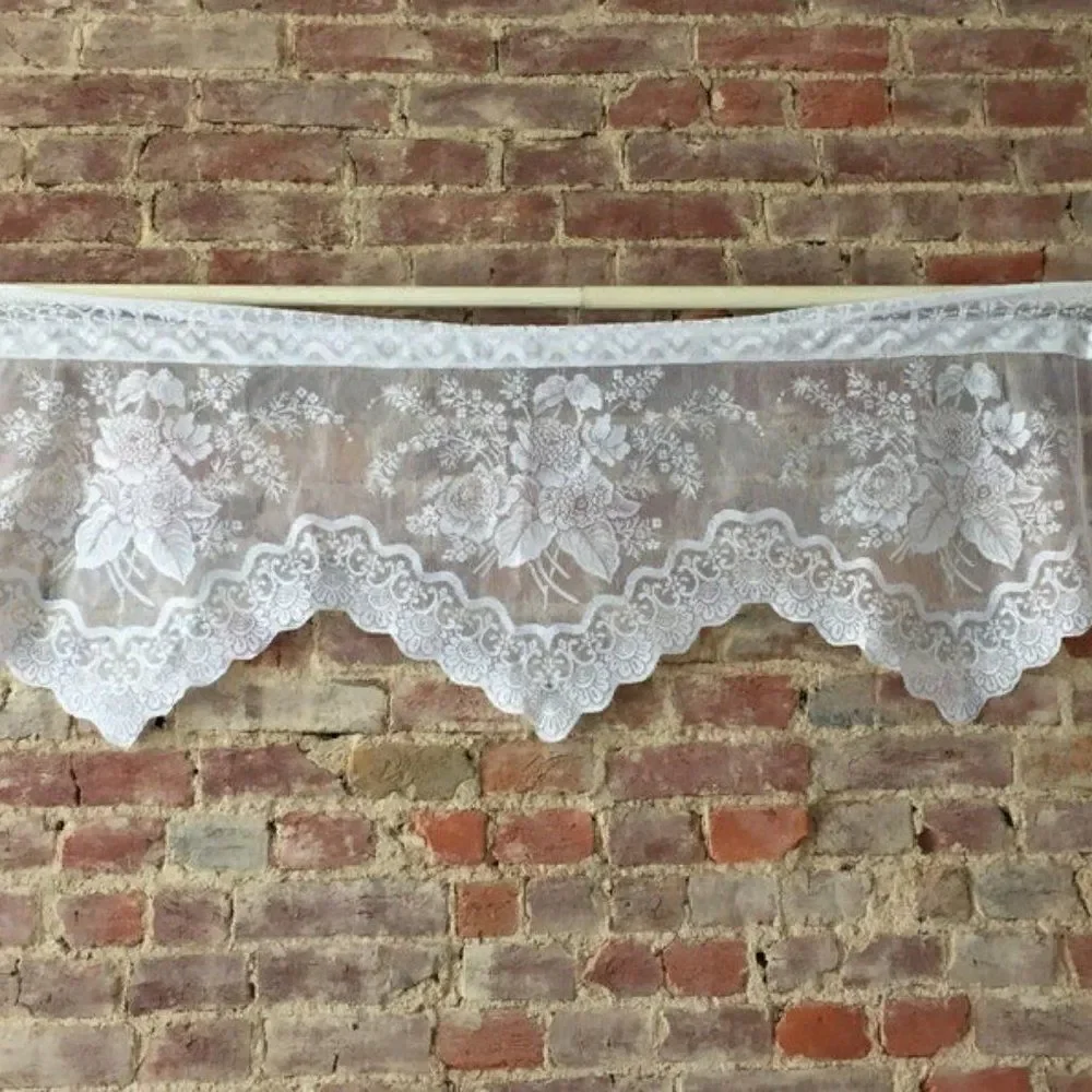 Curtain Lace Valance Flowers 54x20 Cottage White